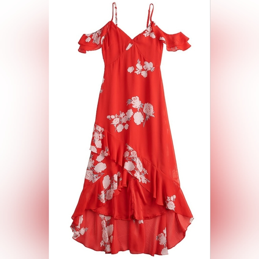 'Speechless' Ruffled Hem Midi Red super SEXY party Slip Dress-Sz S Small. NWT!
